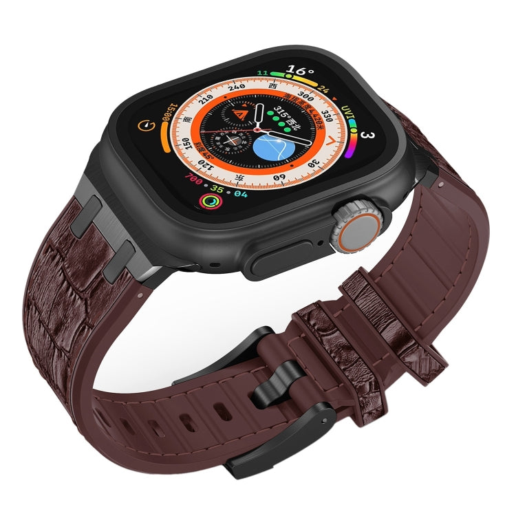 For Apple Watch Series 7 45mm Crocodile Texture Liquid Silicone Watch Band(Black Dark Brown) - Watch Bands by PMC TechLife | Online Shopping South Africa | PMC TechLife