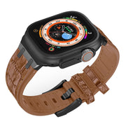 For Apple Watch SE 40mm Crocodile Texture Liquid Silicone Watch Band(Black Yellow Brown)
