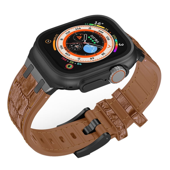 For Apple Watch SE 40mm Crocodile Texture Liquid Silicone Watch Band(Black Yellow Brown)