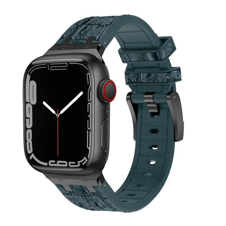 For Apple Watch SE 40mm Crocodile Texture Liquid Silicone Watch Band(Black Deep Green) - free shipping - PMC TechLife - Order now!