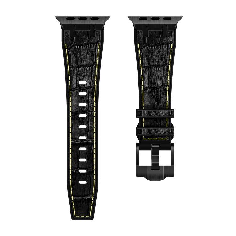 For Apple Watch SE 44mm Crocodile Texture Liquid Silicone Watch Band(Black Yellow Black)