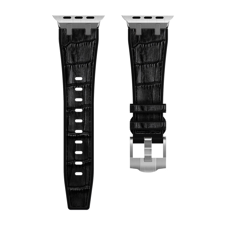 For Apple Watch SE 44mm Crocodile Texture Liquid Silicone Watch Band(Silver Black) - Watch Bands by PMC TechLife | Online Shopping South Africa | PMC TechLife