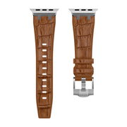 For Apple Watch SE 44mm Crocodile Texture Liquid Silicone Watch Band(Silver Yellow Brown)