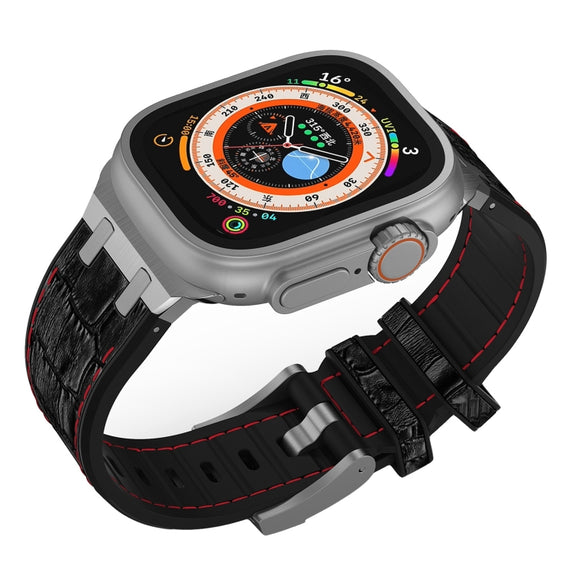 For Apple Watch Series 6 40mm Crocodile Texture Liquid Silicone Watch Band(Silver Red Black)
