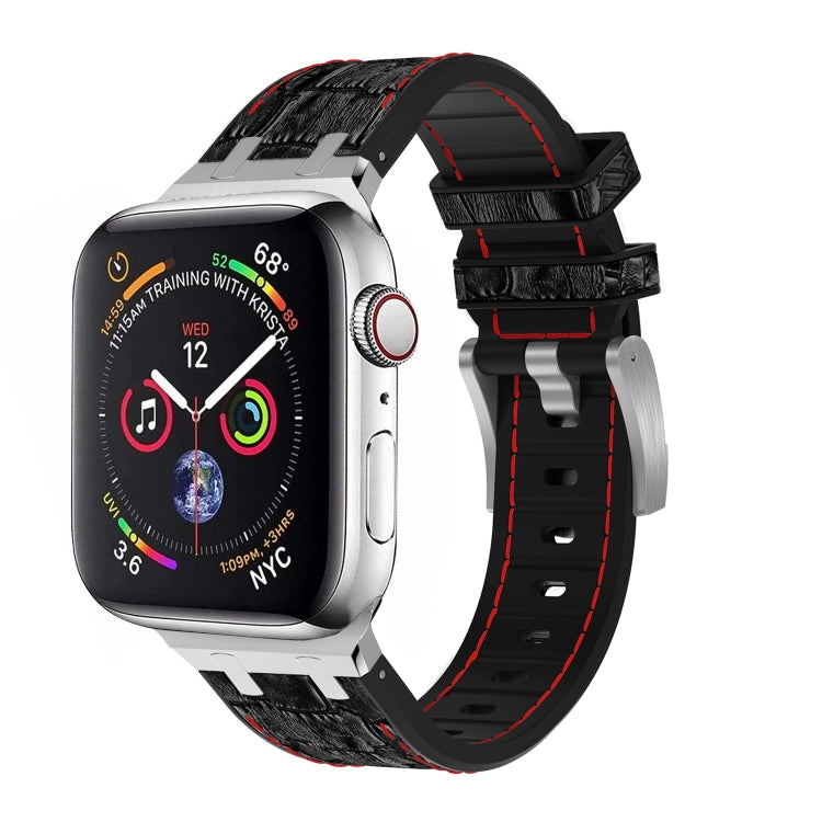 For Apple Watch Series 6 44mm Crocodile Texture Liquid Silicone Watch Band(Silver Red Black) - Watch Bands by PMC TechLife | Online Shopping South Africa | PMC TechLife