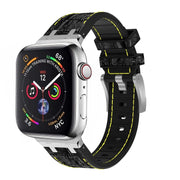 For Apple Watch Series 6 44mm Crocodile Texture Liquid Silicone Watch Band(Silver Yellow Black)