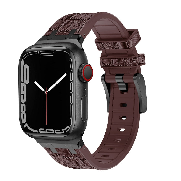 For Apple Watch Series 5 44mm Crocodile Texture Liquid Silicone Watch Band(Black Dark Brown) - Watch Bands by PMC TechLife | Online Shopping South Africa | PMC TechLife