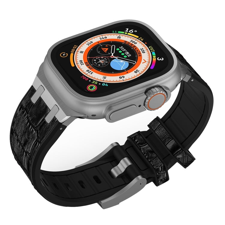 For Apple Watch Series 5 44mm Crocodile Texture Liquid Silicone Watch Band(Silver Black)