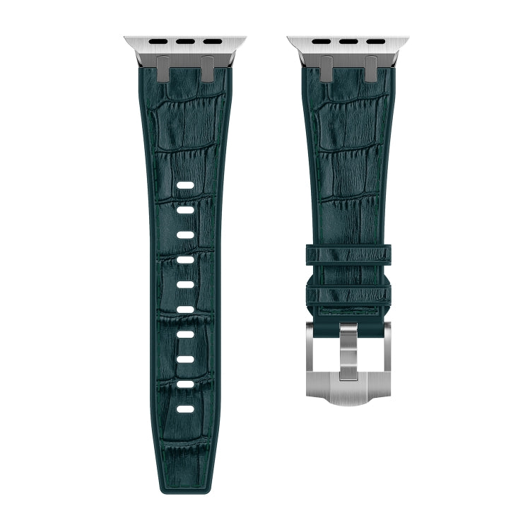 For Apple Watch Series 5 44mm Crocodile Texture Liquid Silicone Watch Band(Silver Deep Green) - Watch Bands by PMC TechLife | Online Shopping South Africa | PMC TechLife