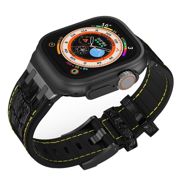 For Apple Watch Series 5 40mm Crocodile Texture Liquid Silicone Watch Band(Black Yellow Black)