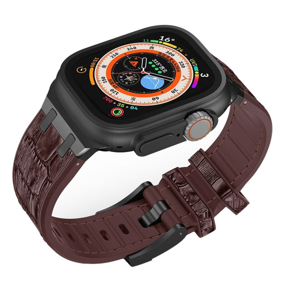 For Apple Watch Series 5 40mm Crocodile Texture Liquid Silicone Watch Band(Black Dark Brown)