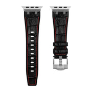 For Apple Watch Series 5 40mm Crocodile Texture Liquid Silicone Watch Band(Silver Red Black)