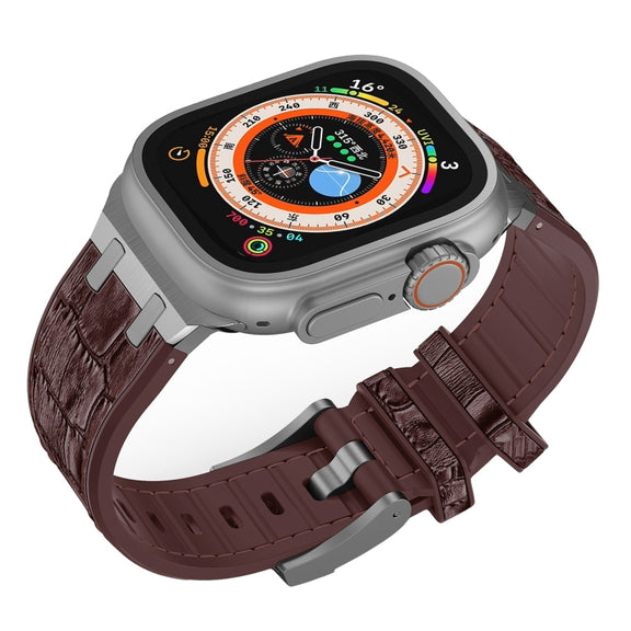 For Apple Watch Series 5 40mm Crocodile Texture Liquid Silicone Watch Band(Silver Dark Brown)