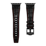 For Apple Watch Series 4 44mm Crocodile Texture Liquid Silicone Watch Band(Black Red Black)