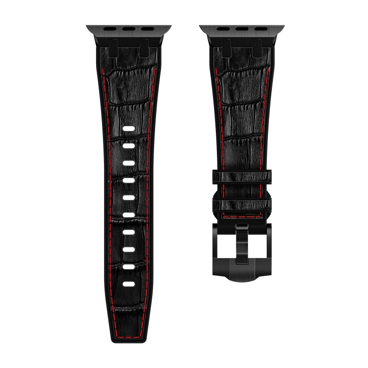 For Apple Watch Series 4 44mm Crocodile Texture Liquid Silicone Watch Band(Black Red Black)