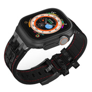 For Apple Watch Series 4 44mm Crocodile Texture Liquid Silicone Watch Band(Black Red Black)