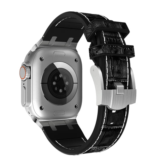 For Apple Watch Series 4 44mm Crocodile Texture Liquid Silicone Watch Band(Silver White Black)