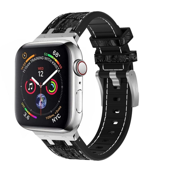 For Apple Watch Series 4 44mm Crocodile Texture Liquid Silicone Watch Band(Silver White Black)