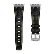 For Apple Watch Series 4 40mm Crocodile Texture Liquid Silicone Watch Band(Silver Yellow Black)