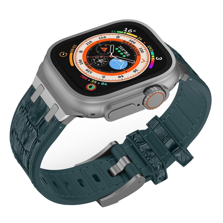 For Apple Watch Series 3 38mm Crocodile Texture Liquid Silicone Watch Band(Silver Deep Green) - Watch Bands by PMC TechLife | Online Shopping South Africa | PMC TechLife