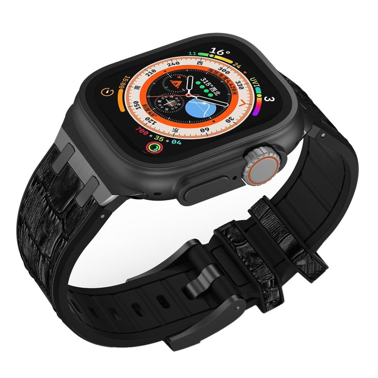 For Apple Watch Series 2 42mm Crocodile Texture Liquid Silicone Watch Band(Black Black) - Watch Bands by PMC TechLife | Online Shopping South Africa | PMC TechLife