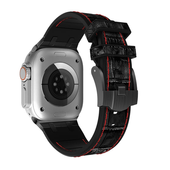 For Apple Watch Series 2 42mm Crocodile Texture Liquid Silicone Watch Band(Black Red Black)
