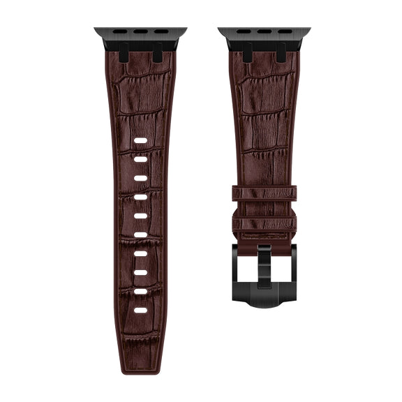 For Apple Watch Series 2 42mm Crocodile Texture Liquid Silicone Watch Band(Black Dark Brown)