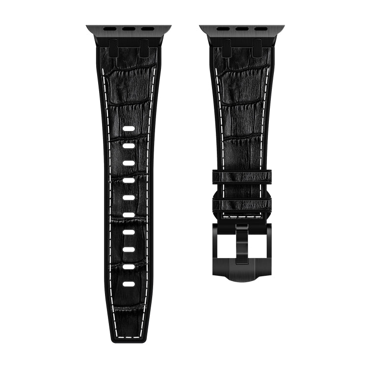 For Apple Watch Series 2 38mm Crocodile Texture Liquid Silicone Watch Band(Black White Black)