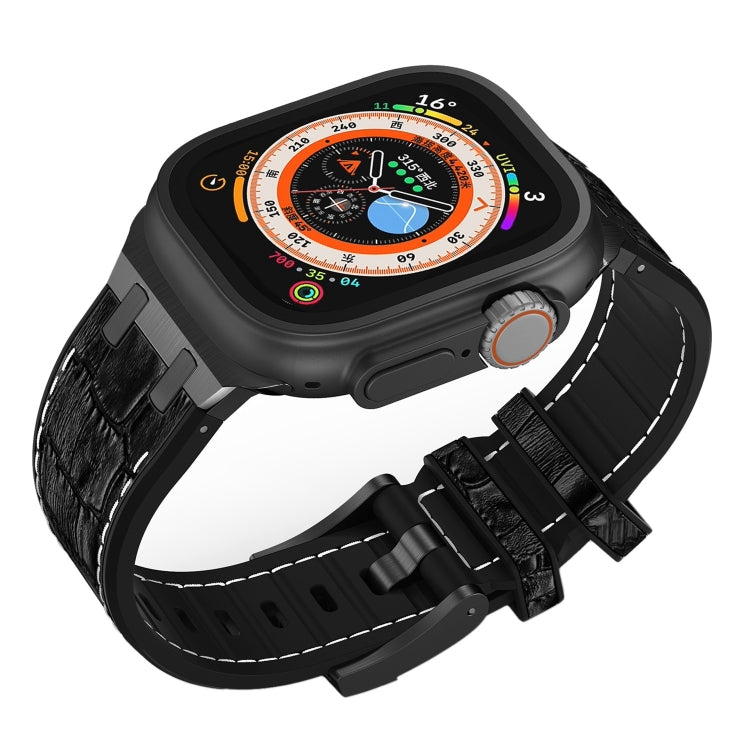 For Apple Watch Series 2 38mm Crocodile Texture Liquid Silicone Watch Band(Black White Black)