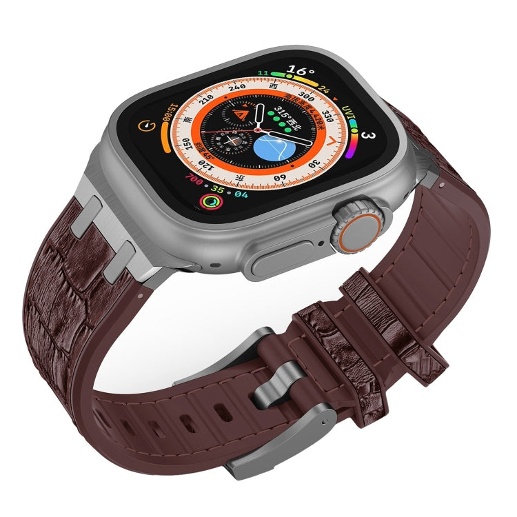 For Apple Watch Series 2 38mm Crocodile Texture Liquid Silicone Watch Band(Silver Dark Brown)