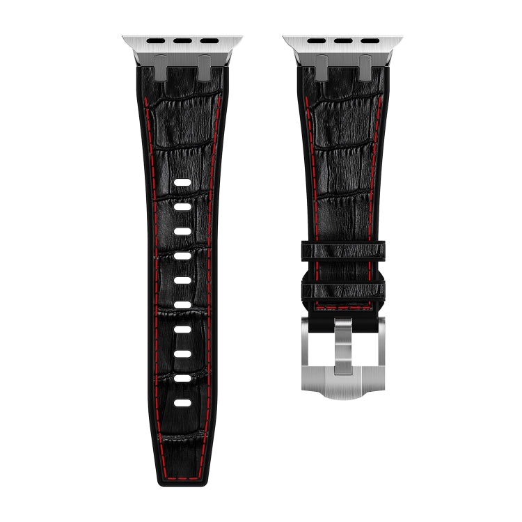 For Apple Watch 42mm Crocodile Texture Liquid Silicone Watch Band(Silver Red Black) - Watch Bands by PMC TechLife | Online Shopping South Africa | PMC TechLife