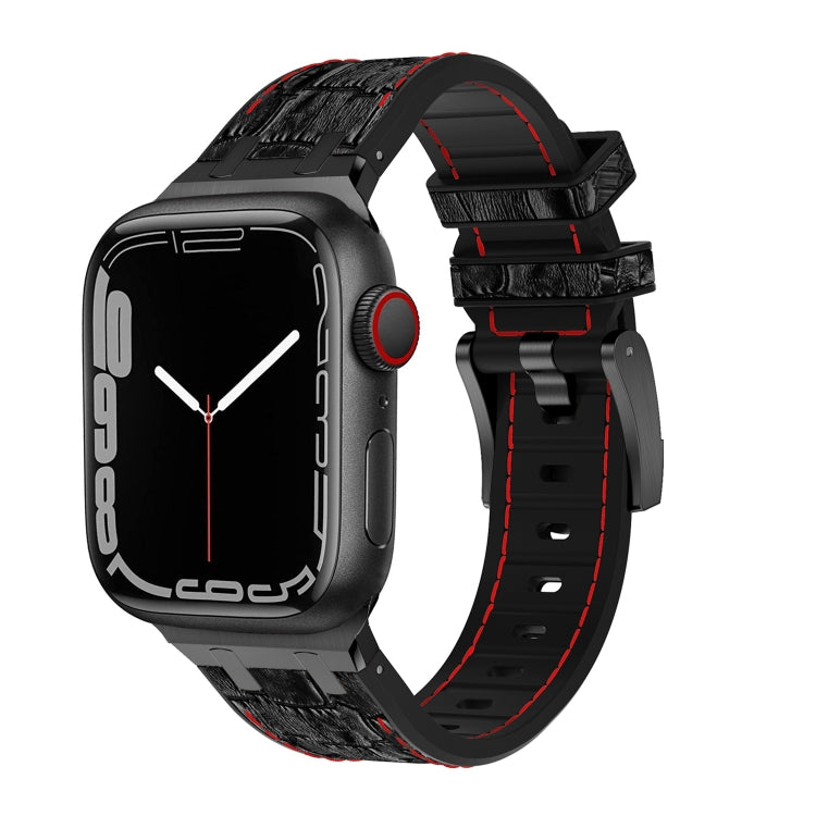 For Apple Watch 38mm Crocodile Texture Liquid Silicone Watch Band(Black Red Black) - free shipping - PMC TechLife - Order now!