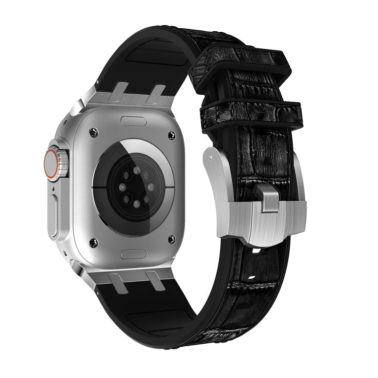 For Apple Watch 38mm Crocodile Texture Liquid Silicone Watch Band(Silver Black)