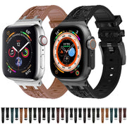 For Apple Watch Ultra 49mm Crocodile Texture Liquid Silicone Watch Band(Black Dark Brown)