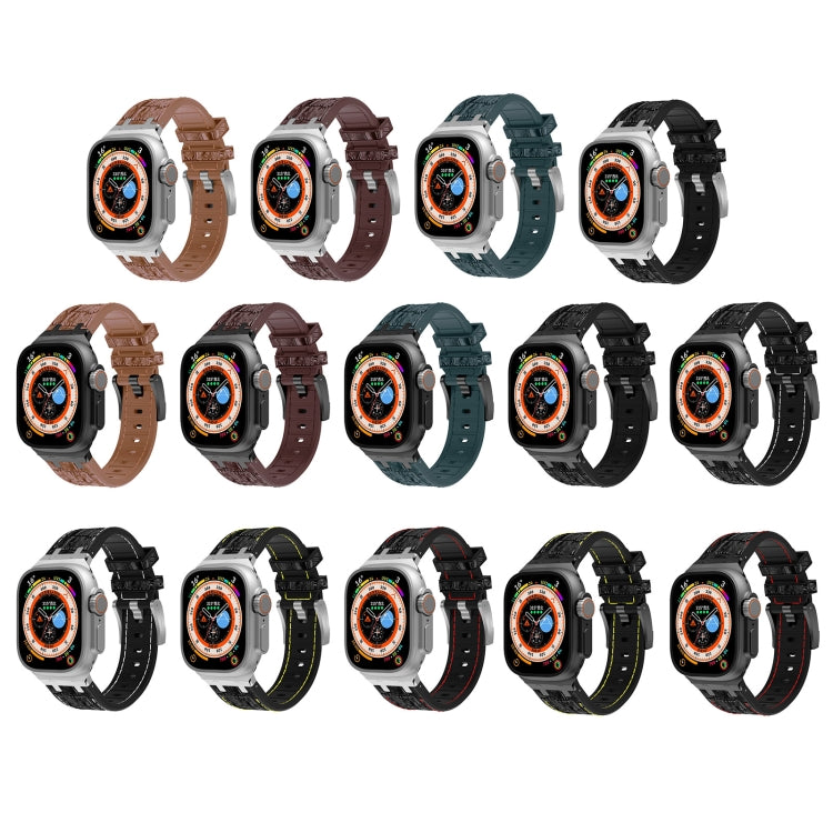 For Apple Watch Series 8 41mm Crocodile Texture Liquid Silicone Watch Band(Silver Deep Green) - Watch Bands by PMC TechLife | Online Shopping South Africa | PMC TechLife