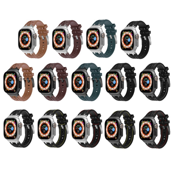 For Apple Watch 42mm Crocodile Texture Liquid Silicone Watch Band(Silver Yellow Black)