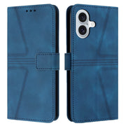 For iPhone 16 Plus Triangle Solid Color Leather Phone Case(Blue)