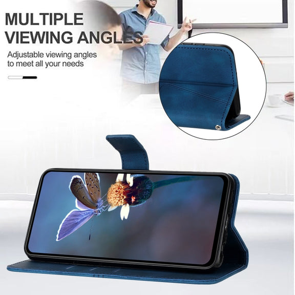For iPhone 16 Plus Triangle Solid Color Leather Phone Case(Blue)