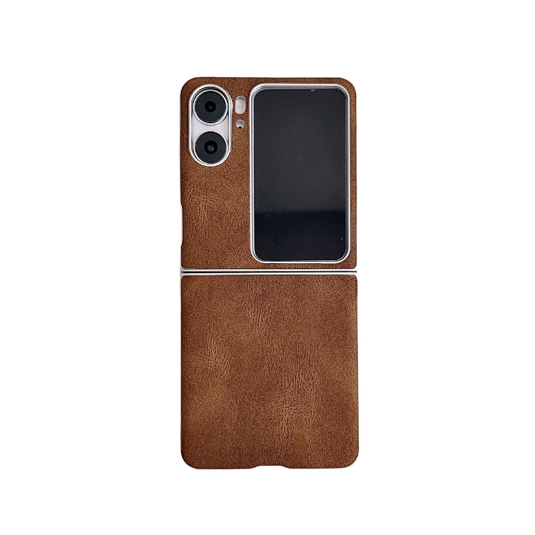 For OPPO Find N2 Flip Skin Feel Leather Texture Pearlescent Paint Shockproof Phone Case(Brown) - OPPO Cases by PMC TechLife | Online Shopping South Africa | PMC TechLife | Buy Now Pay Later Mobicred