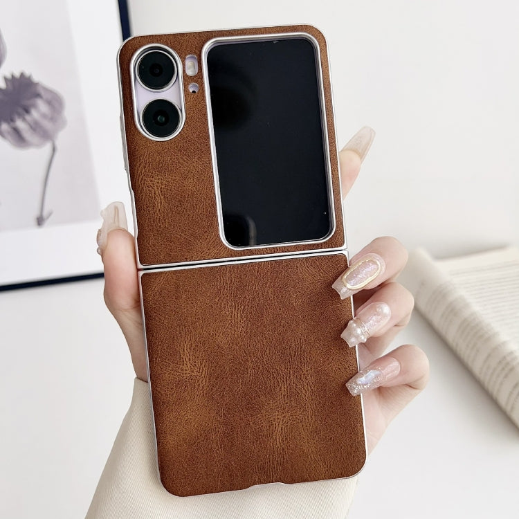 For OPPO Find N2 Flip Skin Feel Leather Texture Pearlescent Paint Shockproof Phone Case(Brown) - OPPO Cases by PMC TechLife | Online Shopping South Africa | PMC TechLife | Buy Now Pay Later Mobicred