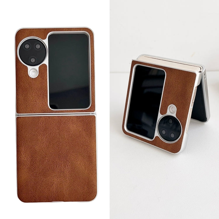 For OPPO Find N3 Flip Skin Feel Leather Texture Pearlescent Paint Shockproof Phone Case(Brown) - Find N3 Flip Cases by PMC TechLife | Online Shopping South Africa | PMC TechLife