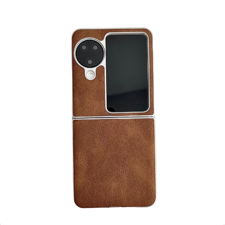 For OPPO Find N3 Flip Skin Feel Leather Texture Pearlescent Paint Shockproof Phone Case(Brown) - Find N3 Flip Cases by PMC TechLife | Online Shopping South Africa | PMC TechLife
