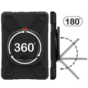 For Amazon Kindle Fire HD10 2023 Silicone Hybrid PC Tablet Case with Holder & Shoulder Strap(Black)