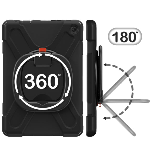 For Amazon Kindle Fire HD10 2023 Silicone Hybrid PC Tablet Case with Holder & Shoulder Strap(Black)