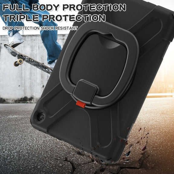 For Amazon Kindle Fire HD10 2023 Silicone Hybrid PC Tablet Case with Holder & Shoulder Strap(Black)