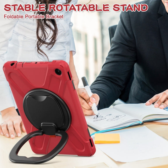 For Amazon Kindle Fire HD10 2023 Silicone Hybrid PC Tablet Case with Holder & Shoulder Strap(Red)