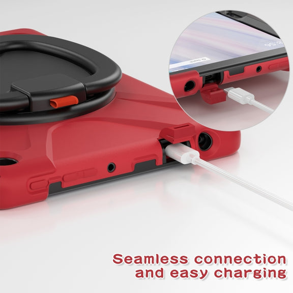 For Amazon Kindle Fire HD10 2023 Silicone Hybrid PC Tablet Case with Holder & Shoulder Strap(Red)