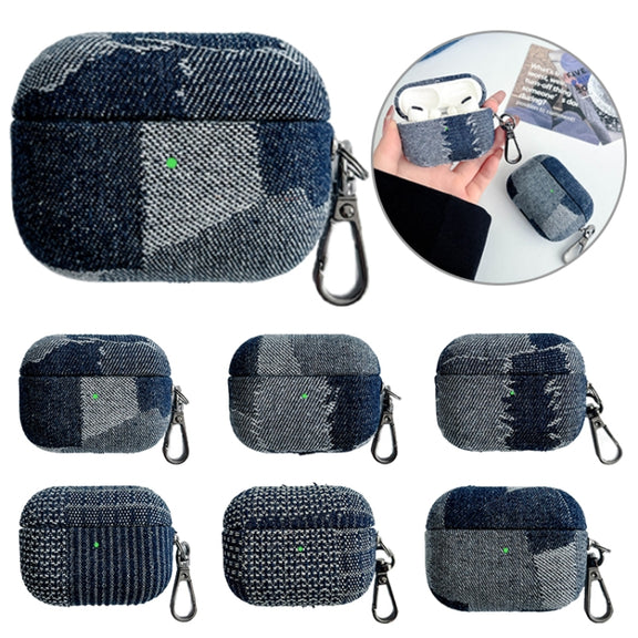 For AirPods 3 Stitching Denim Cloth Bluetooth Earphone Protective Case(Grid)