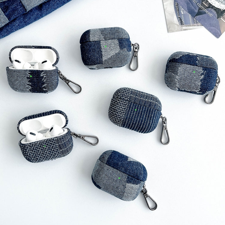 For AirPods Pro Stitching Denim Cloth Bluetooth Earphone Protective Case(Dark Color Lightning)