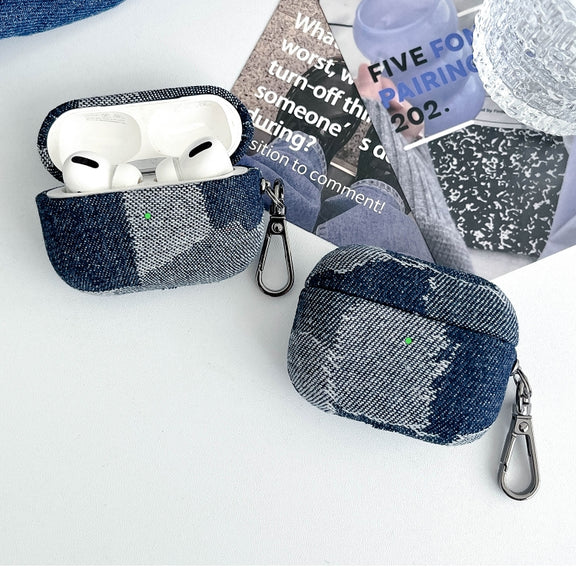 For AirPods 3 Stitching Denim Cloth Bluetooth Earphone Protective Case(Dark Color Irregular)